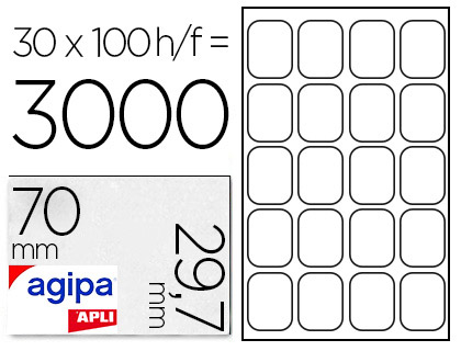 TIQUETTE ADHSIVE APLI AGIPA MULTI-USAGE 70X29.7MM TOUTE IMPRIMANTE BOTE 3000 UNITS
