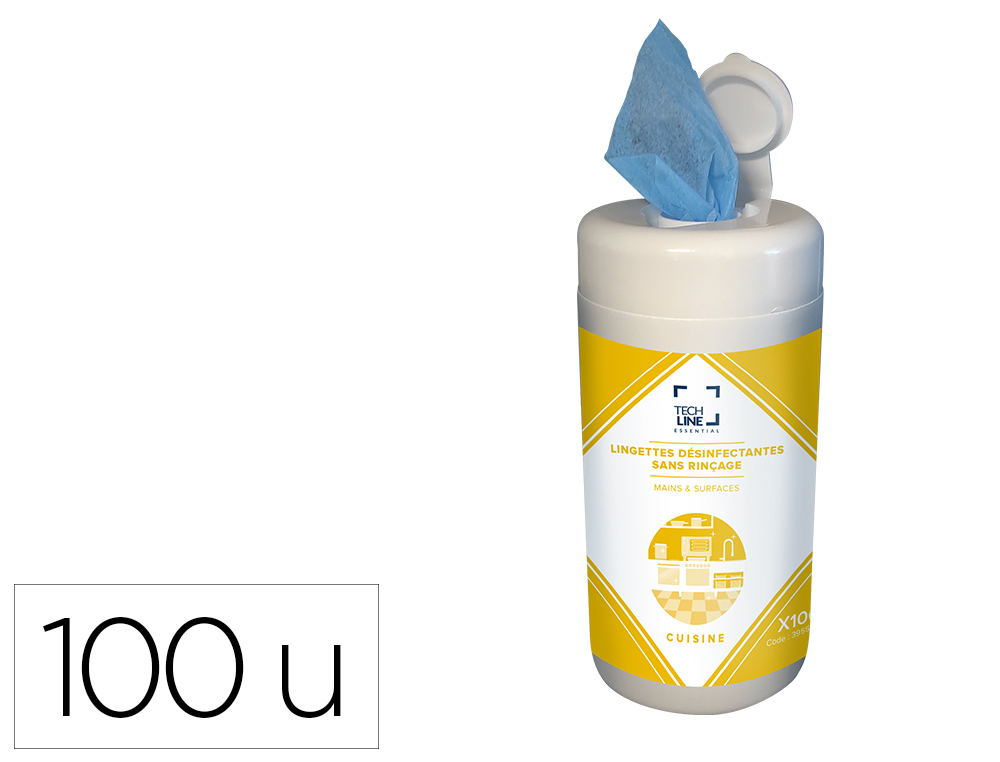 LINGETTE DESINFECTANTE TECHLINE SANS RINCAGE         SURFACES ALIMENTAIRES BOITE   100 UNITES