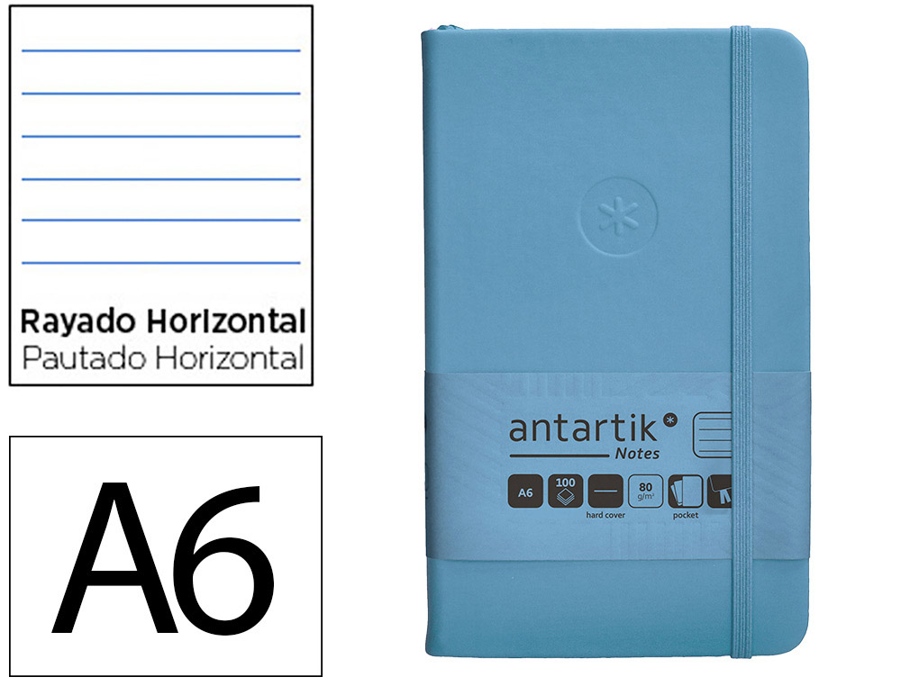 CARNET A6 ANTARTIK NOTES LIGNECOUVERTURE RIGIDE FERMETURE   ELASTIQUE 200 PAGES 80GR      COLORIS BLEU CIEL