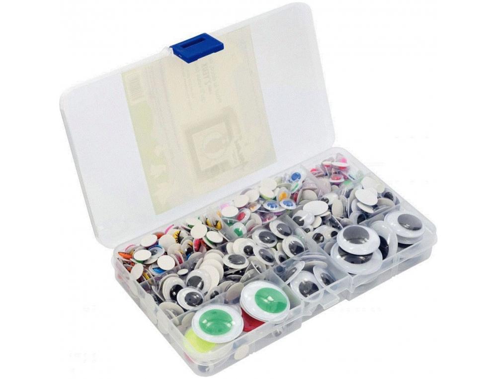 YEUX MOBILES CLEOPATRE ADHESIFS ASSORTIMENT COFFRET  PLASTIQUE DE 500 UNITES