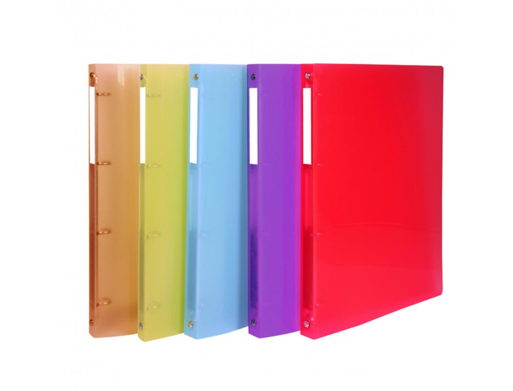 CLASSEUR 4 ANNEAUX POLYPRO OFFICE PLAST COUVERTURE       SOUPLE 32X25 DOS 20MM 5       COLORIS ASSORTIS