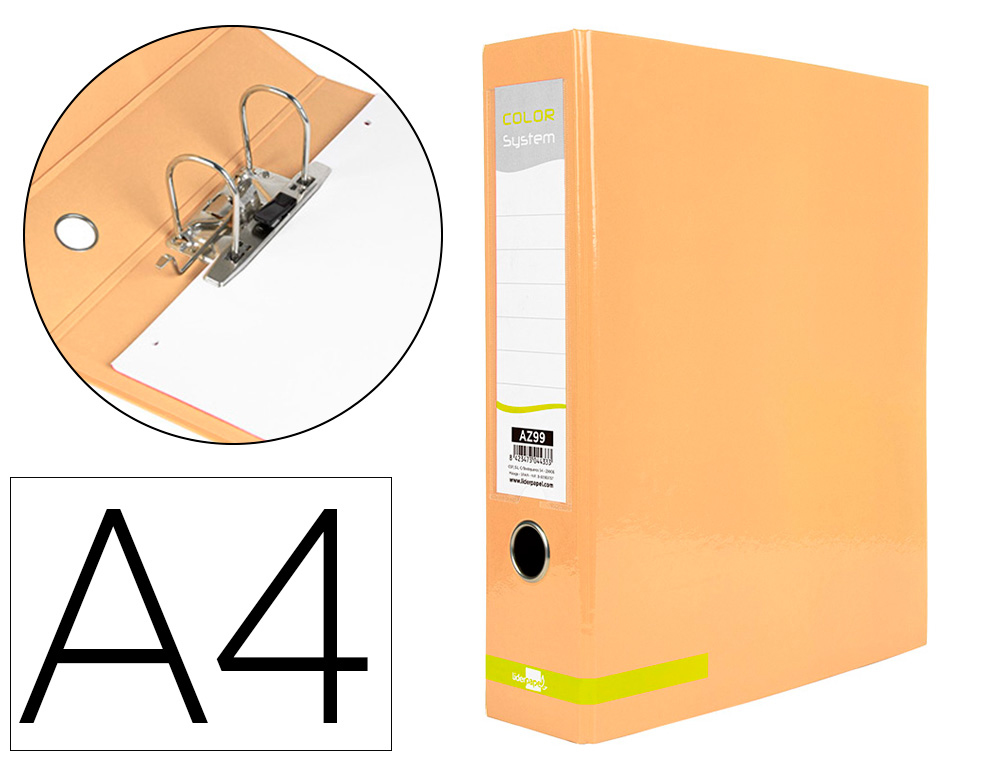 CLASSEUR A LEVIER LIDERPAPEL A4 COLOR SYSTEM DOS DE 80 MM  COLORIS PECHE