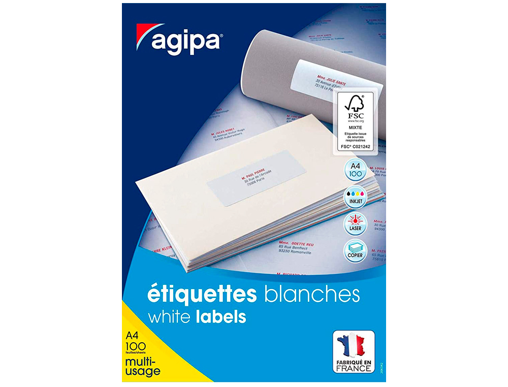 ÉTIQUETTE ADHÉSIVE APLI AGIPA MULTI-USAGE 70X29.7MM TOUTE IMPRIMANTE BOÎTE 3000 UNITÉS