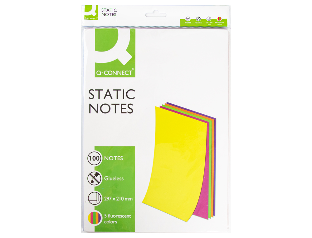 BLOC NOTES Q-CONNECT QUICK NOTES 210x297M 100F ELECTRO STATIQUES REPOSITIONABLES COLORIS NEON