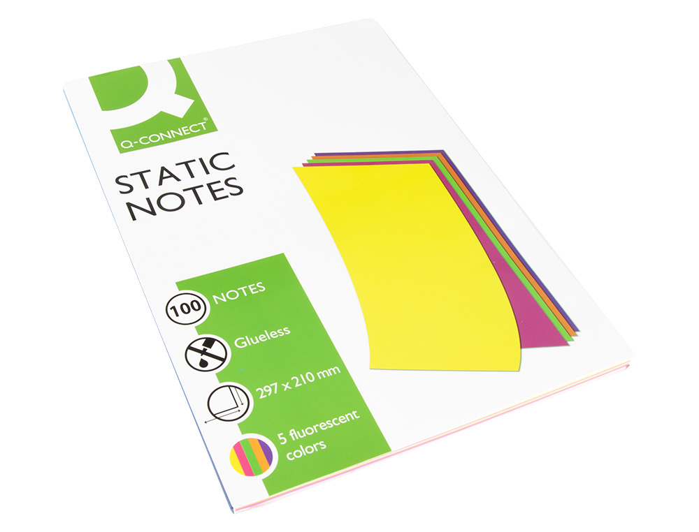 BLOC NOTES Q-CONNECT QUICK NOTES 210x297M 100F ELECTRO STATIQUES REPOSITIONABLES COLORIS NEON