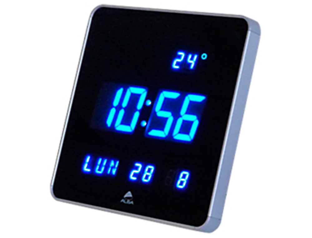 HORLOGE MURALE LED ALBA HORLEDSQ PLASTIQUE ABS CARRE 28X28CM SILENCIEUSE GRANDE LISIBILITE COLORIS NOIR/GRIS