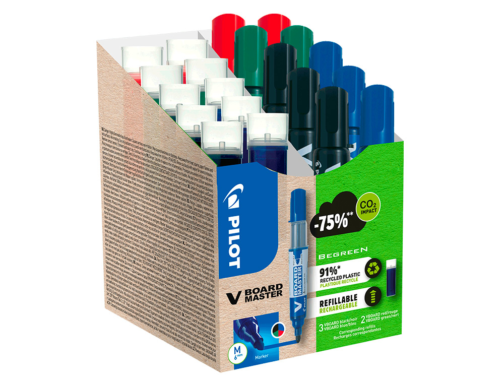 PACK PILOT V-BOARD MASTER 10 MARQUEURS EFFACABLES A SEC    POINTE CONIQUE MOYENNE 10     RECHARGES 5 OFFERTES ASSORTIS