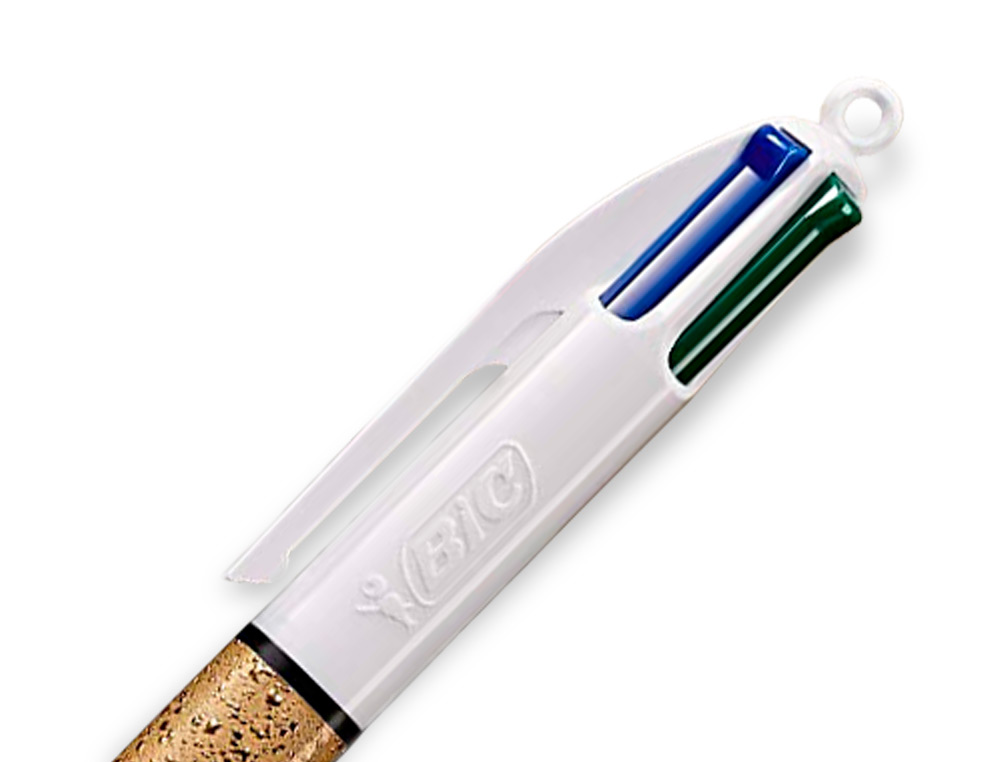 STYLO-BILLE BIC 4 COULEURS FESTIF RETRACTABLE RECHARGEABLE POINTE MOYENNE 1MM CORPS LARGE BLANC/DORE