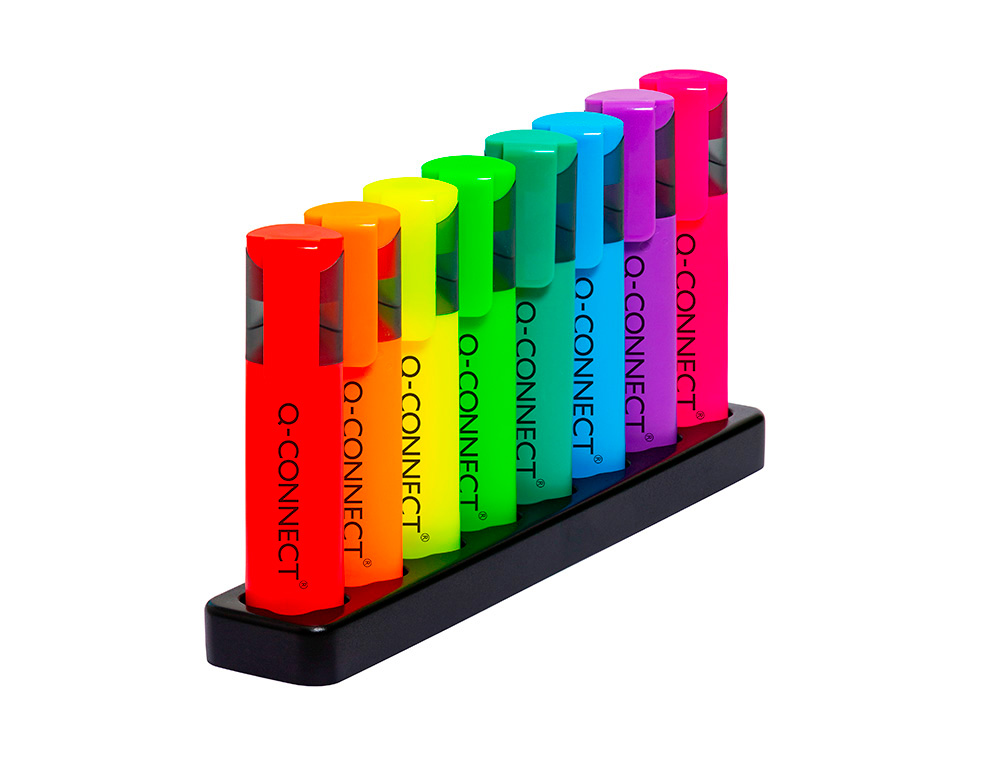 SURLIGNEUR Q-CONNECT FLUORESCENT NEON POINTE BISEAUTEE ETUI DE BUREAU 8 COLORIS ASSORTIS