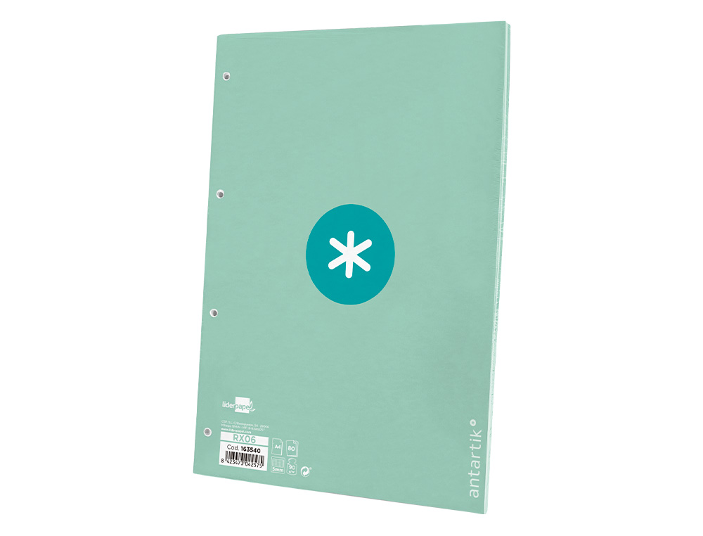 FEUILLET MOBILE ANTARTIK A4 80FEUILLES 90G QUADRILLAGE 5MM 4 TROUS BORD COLORIS MENTHE