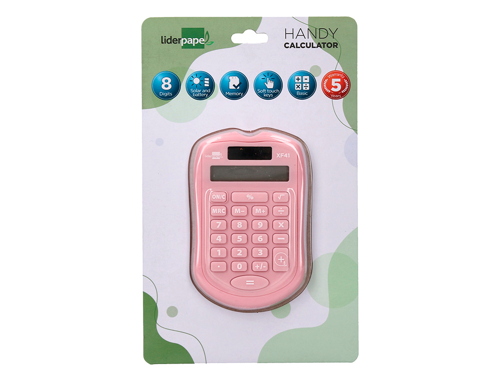 CALCULATRICE DE POCHE LIDERPAPEL XF41 8 CHIFFRES SOLAIRE ET PILES 94X59,5X10,5MM COLORIS ROSE
