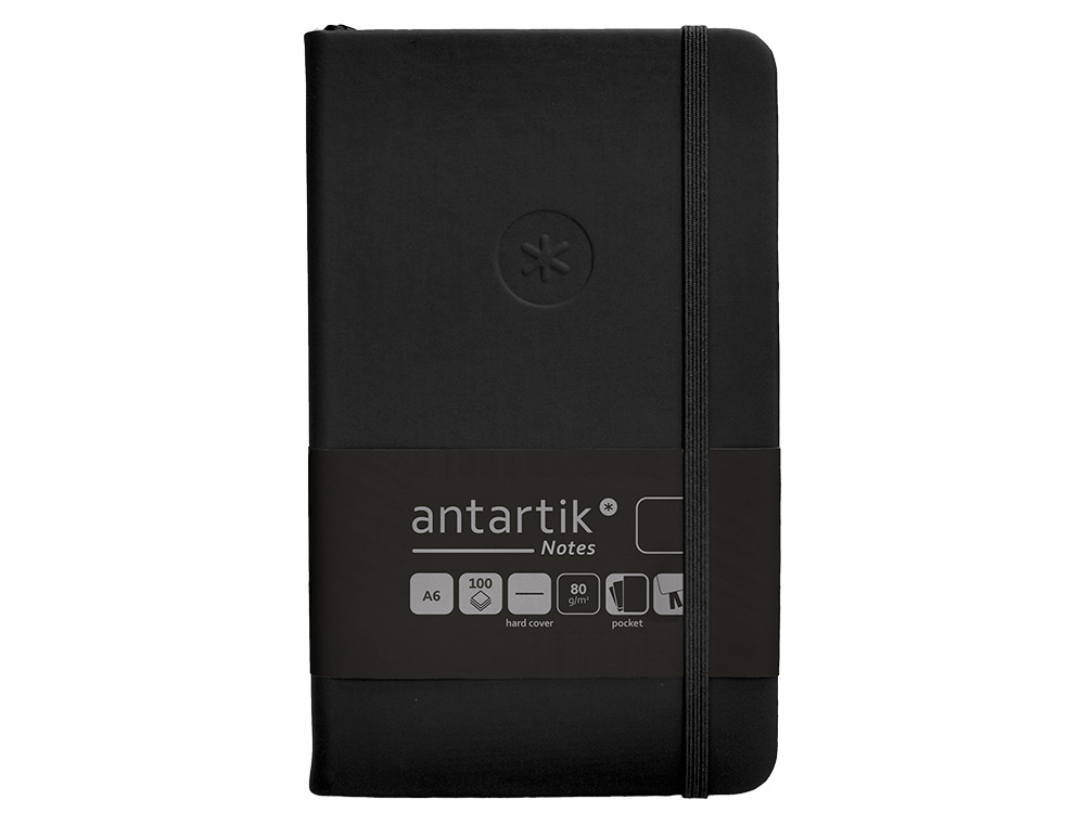 CARNET A6 ANTARTIK NOTES PAPIER UNI IVOIRE COUVERTURE  RIGIDE FERMETURE ELASTIQUE 100PAGES 80GR COLORIS NOIR