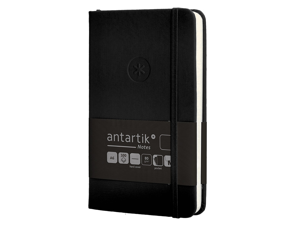CARNET A6 ANTARTIK NOTES PAPIER UNI IVOIRE COUVERTURE  RIGIDE FERMETURE ELASTIQUE 100PAGES 80GR COLORIS NOIR