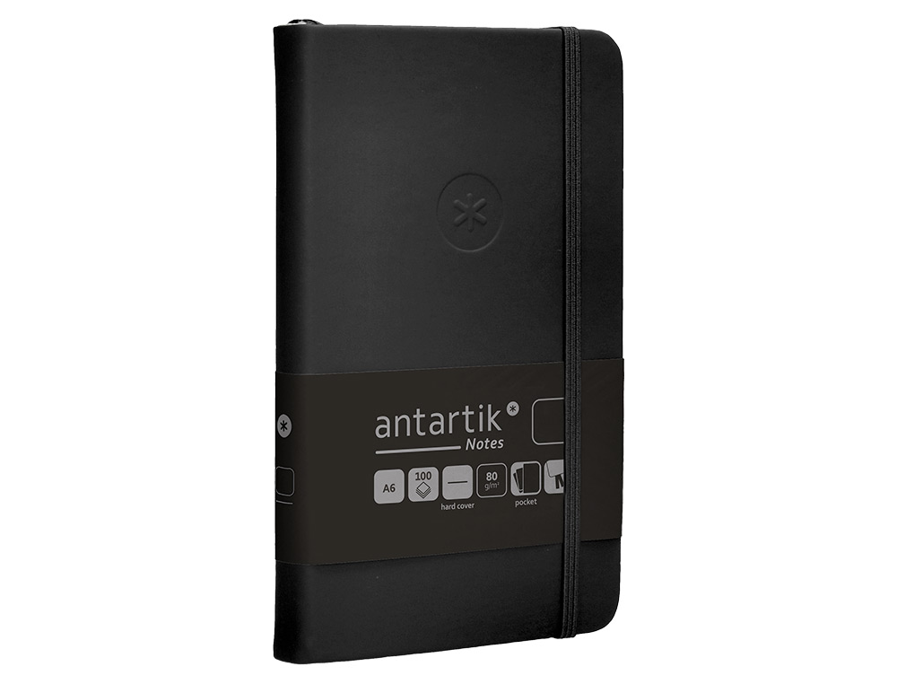 CARNET A6 ANTARTIK NOTES PAPIER UNI IVOIRE COUVERTURE  RIGIDE FERMETURE ELASTIQUE 100PAGES 80GR COLORIS NOIR