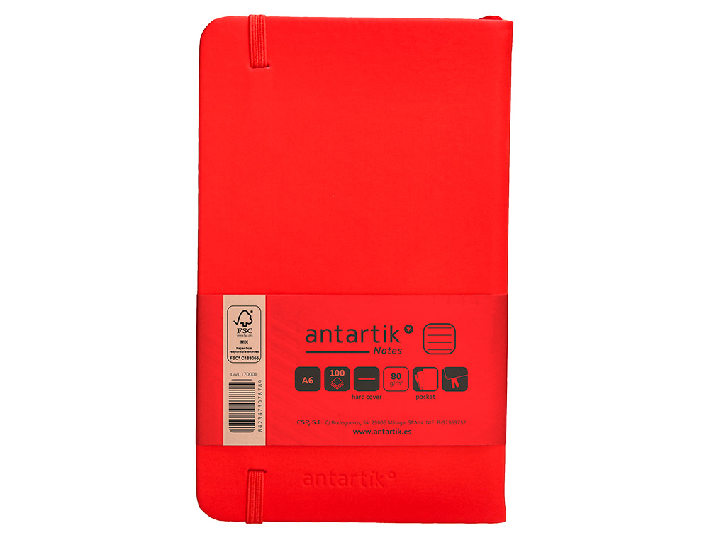 CARNET A6 ANTARTIK NOTES LIGNECOUVERTURE RIGIDE FERMETURE   ELASTIQUE 100 PAGES 80GR      COLORIS ROUGE
