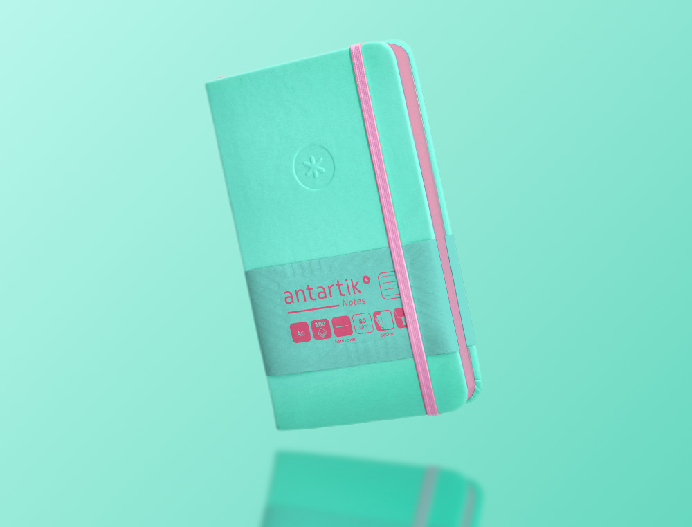 CARNET A6 ANTARTIK NOTES LIGNECOUVERTURE RIGIDE FERMETURE ELASTIQUE ROSE 200 PAGES 80GR COLORIS TURQUOISE