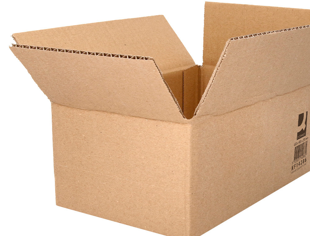 CAISSE AMERICAINE Q-CONNECT ULTRA-RESISTANTE CARTON RECYCLE DOUBLE CANNELURE 7MM 600X400X290MM COLORIS KRAFT