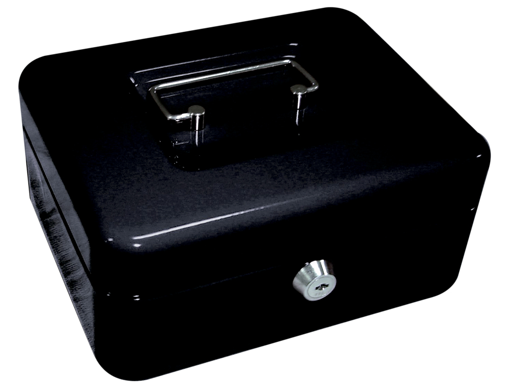 CAISSE MONNAIE Q-CONNECT STRUCTURE ACIER 0.8MM ÉPAISSEUR PLATEAU AMOVIBLE ESPACE BILLETS 200X160X90MM COLORIS NOIR
