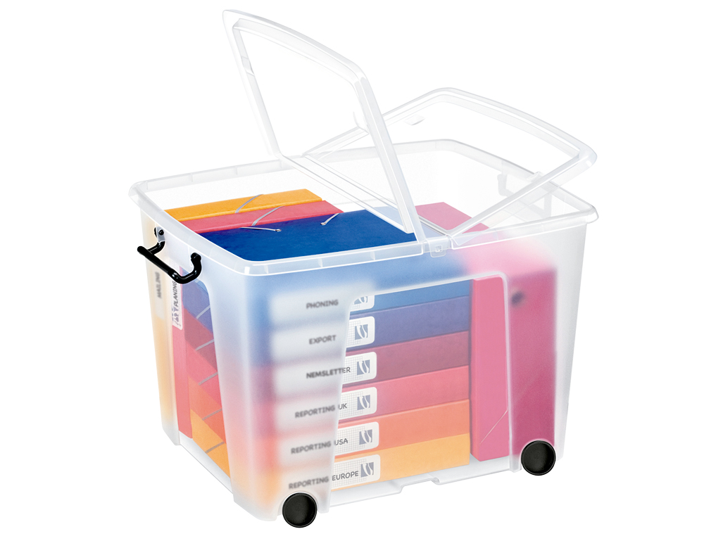BOTE RANGEMENT CEP POLYPROPYLNE COUVERCLE PAPILLON 48X38X37CM 4 ROULETTES COLORIS TRANSPARENT CONTENANCE 75L