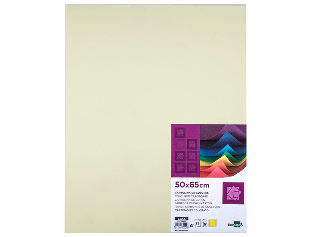 PAPIER CARTONNE LIDERPAPEL 50X65CM 180GR COLORIS JAUNE PAQUET 25 FEUILLES