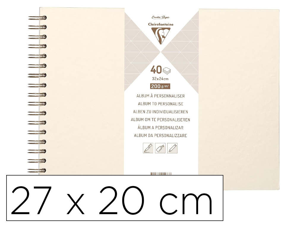 ALBUM A PERSONNALISER CLAIREFONTAINE COUVERTURE RIGIDE RELIURE INTEGRALE BRONZE 27X20CM 40FEUILLES 200G IVOIRE IRISEE