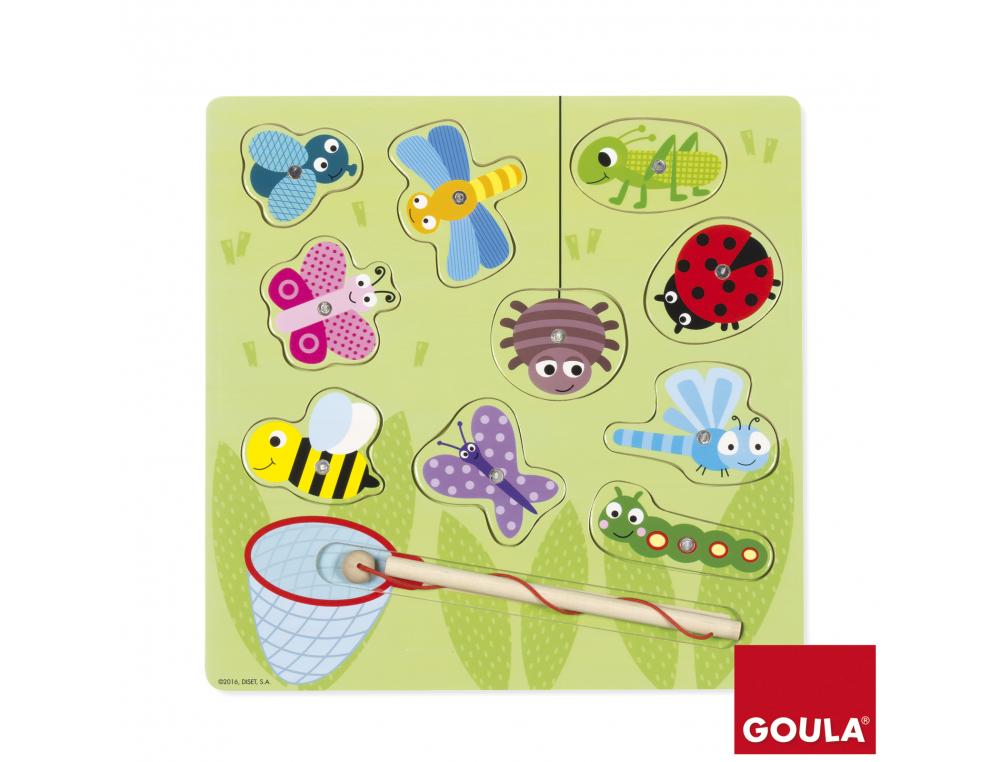 PUZZLE PETITES BETES GOULA AVEC FILET PAPILLON           MAGNETIQUE 10 PIECES ET 1     SUPPORT EN BOIS