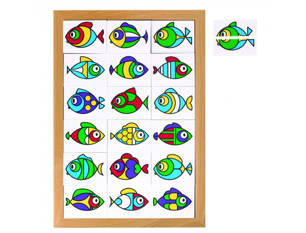 SYMETRIE ET SPATIALISATION ROLF JEU D OBSERVATION LOTO   LES POISSONS JEU DE SYMETRIE  1 PLATEAU ET 36 PIECES