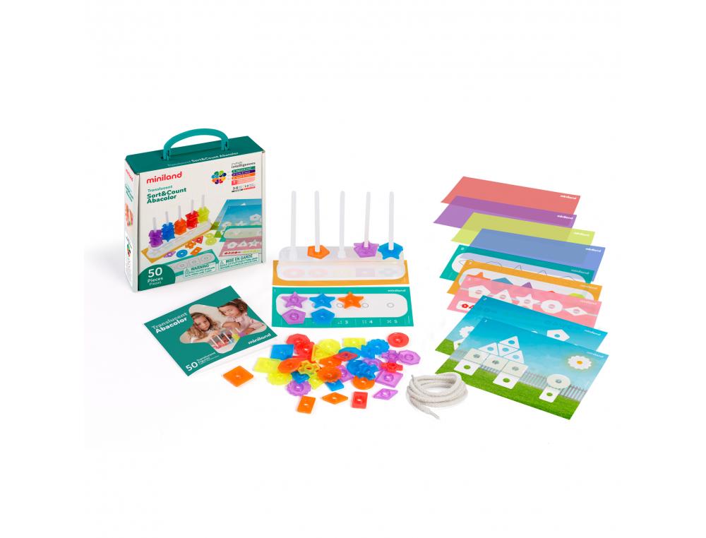 PANNEAUX LUMINEUX ET ACCESSOIRES MINILAND ABAQUE   TRI ET COMPTAGE TRANSPARENT   50 FORMES 1 BOUCLIER 2 LACETS