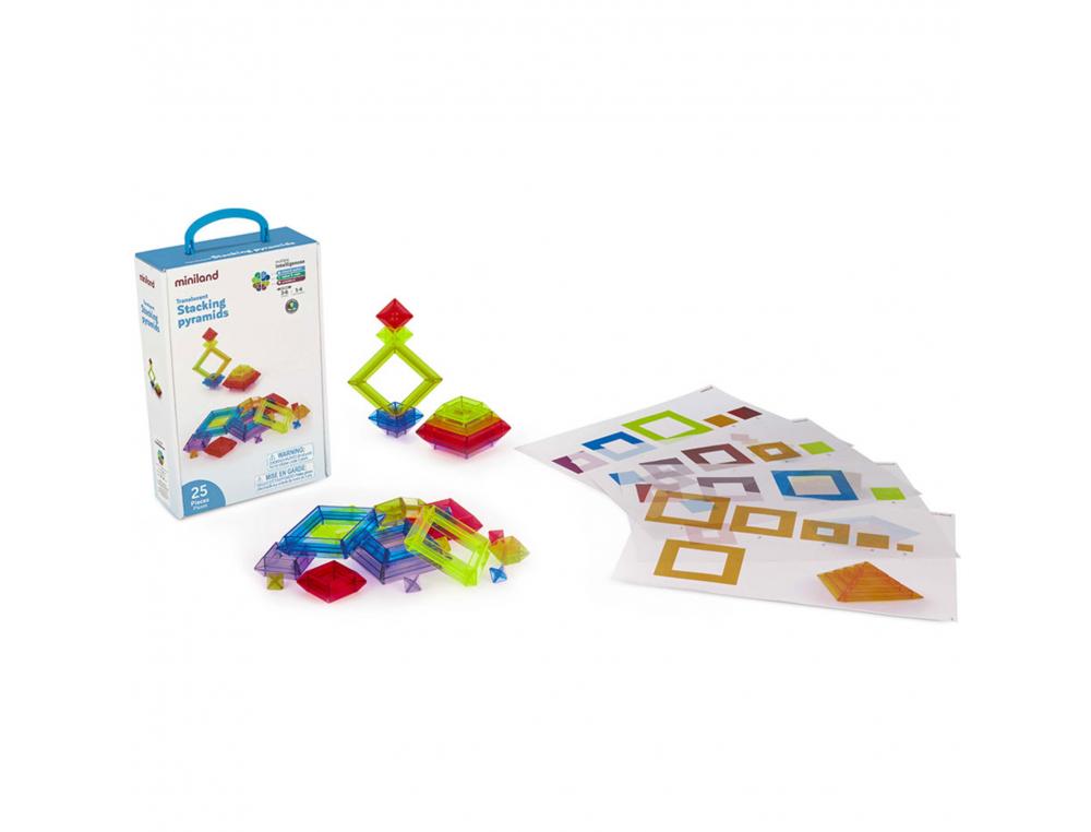 PANNEAUX LUMINEUX ET ACCESSOIRES MINILAND          PYRAMIDES A EMPILER 25 PIECES ET 4 FICHES D ACTIVITES