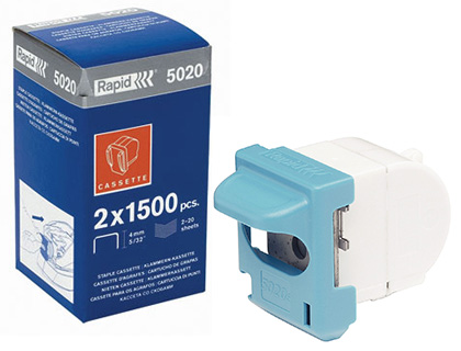 CASSETTE D'AGRAFES RAPID R5020/R5025 POUR AGRAFEUSE 5020E/5025E CAPACIT AGRAFAGE 25 FEUILLES 2X1500 UNITES