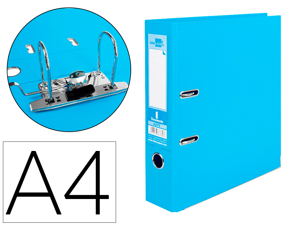 CLASSEUR LEVIER LIDERPAPEL A4 DOCUMENTA CARTON REMBORD 1,9MM DOS 75MM RADO MTALLIQUE COLORIS BLEU CIEL