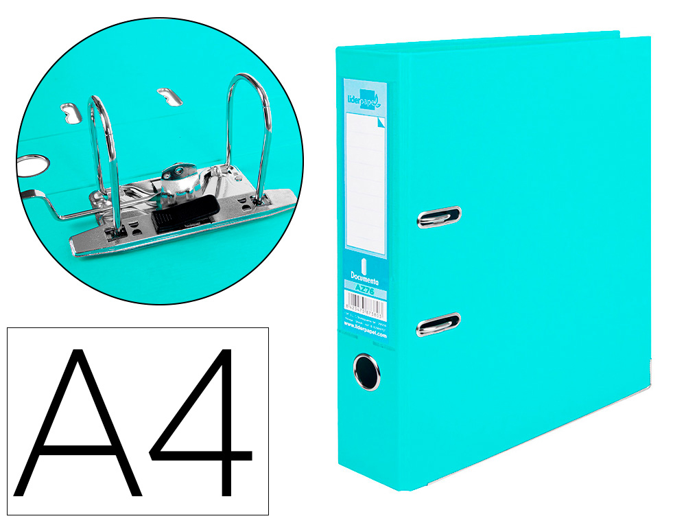 CLASSEUR LEVIER LIDERPAPEL A4 DOCUMENTA CARTON REMBORD 1,9MM DOS 75MM RADO MTALLIQUE COLORIS VERT CLAIR